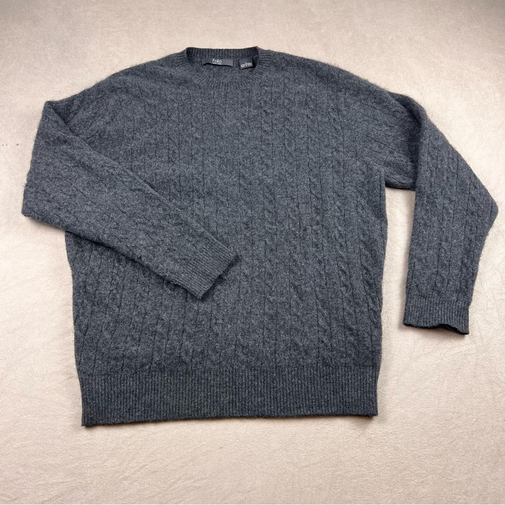 Women's Gray Cashmere Cable Knit Crewneck Sweater